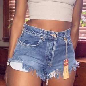 Distressed jean shorts